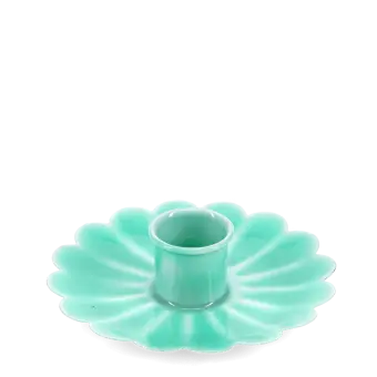 Enamel flat flower candle holder - Aqua