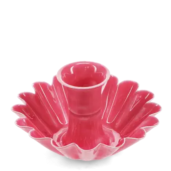 Enamel cupped flower candle holder - Vibrant pink
