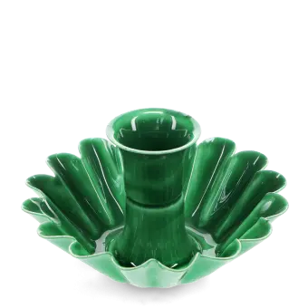 Enamel cupped flower candle holder - Dark green