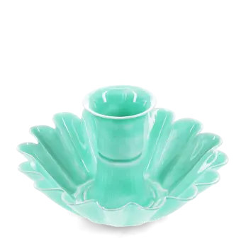 Enamel cupped flower candle holder - Aqua