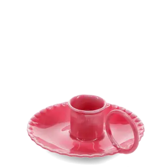 Enamel chamberstick candle holder - Vibrant pink