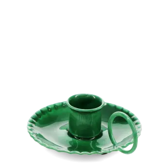 Enamel chamberstick candle holder - Dark green