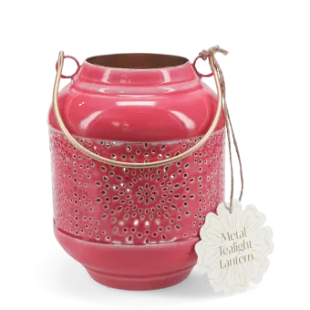 Enamel tealight lantern - Vibrant pink