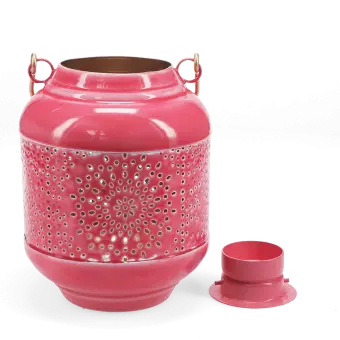 Enamel tealight lantern - Vibrant pink