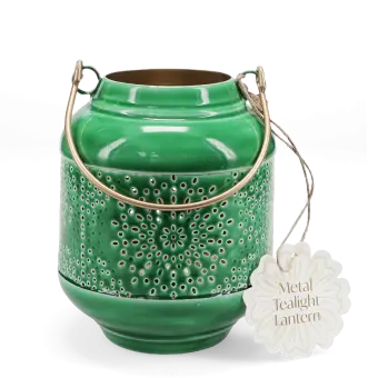 Enamel tealight lantern - dark green