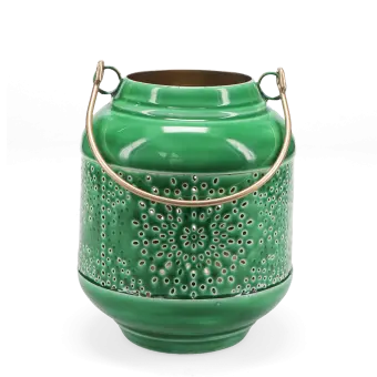 Enamel tealight lantern - dark green