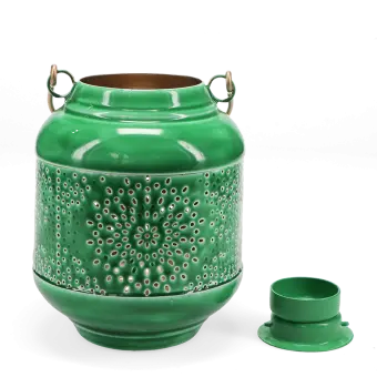 Enamel tealight lantern - dark green