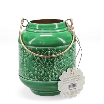 Enamel tealight lantern - dark green