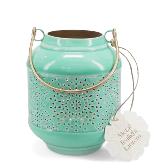 Enamel tealight lantern - aqua