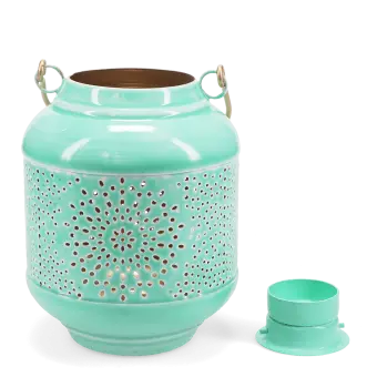Enamel tealight lantern - aqua