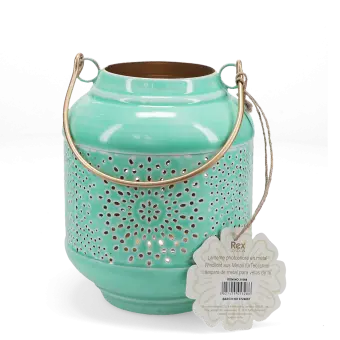 Enamel tealight lantern - aqua