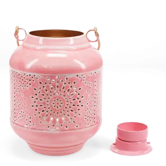 Enamel tealight lantern - dark pink
