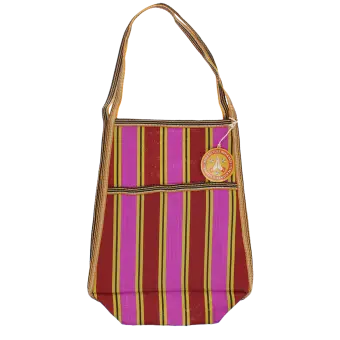 Recycled woven bag with side pocket - Yellow, pink, red