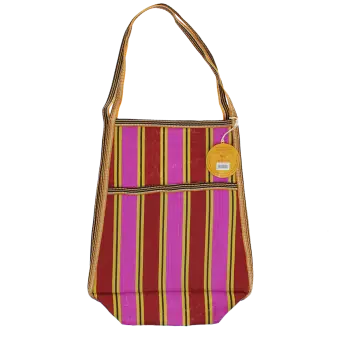 Recycled woven bag with side pocket - Yellow, pink, red