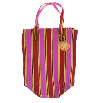 Recycled woven shopping bag - Yellow, pink, red