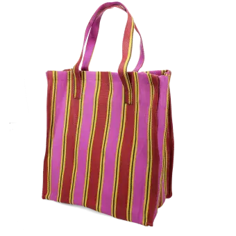 Recycled woven shopping bag - Yellow, pink, red