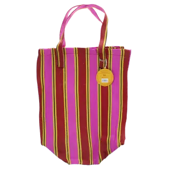 Recycled woven shopping bag - Yellow, pink, red