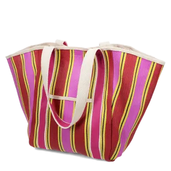 Recycled woven tote bag with canvas handles - Yellow, pink, red