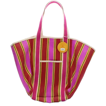 Recycled woven tote bag with canvas handles - Yellow, pink, red