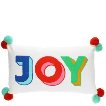 Embroidered cushion with pom poms - Joy