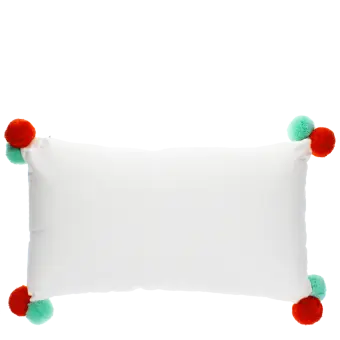 Embroidered cushion with pom poms - Joy