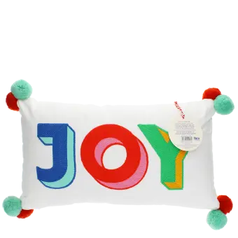 Embroidered cushion with pom poms - Joy