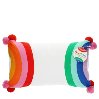 Embroidered cushion with pom poms - Rainbow