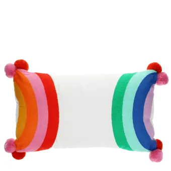 Embroidered cushion with pom poms - Rainbow