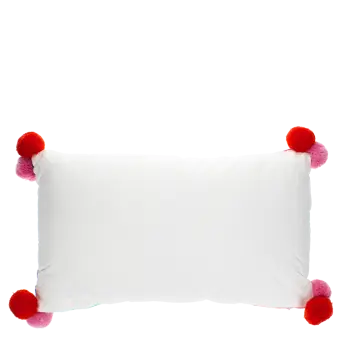 Embroidered cushion with pom poms - Rainbow