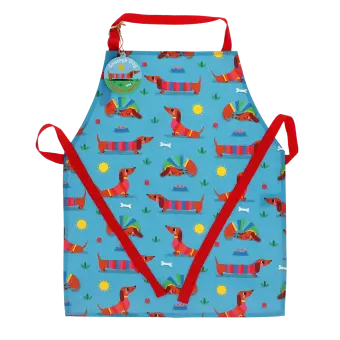 Wipeable cotton children's apron - Sunny Sausage Dog
