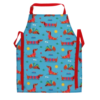 Wipeable cotton children's apron - Sunny Sausage Dog