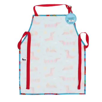Wipeable cotton children's apron - Sunny Sausage Dog