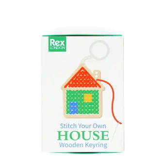 Stitch your own wooden keyring - House