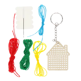 Stitch your own wooden keyring - House