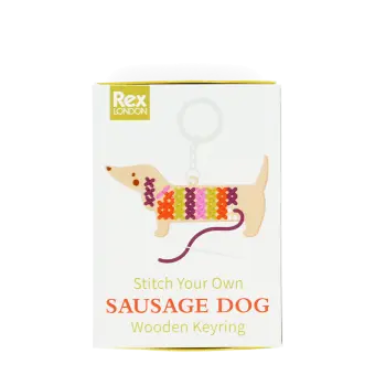 Stitch your own wooden keyring - Sausage Dog
