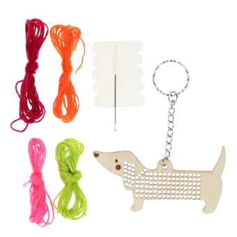 Stitch your own wooden keyring - Sausage Dog