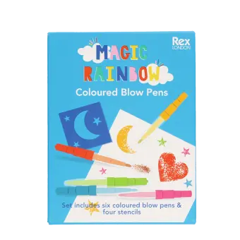 Magic rainbow coloured blow pens