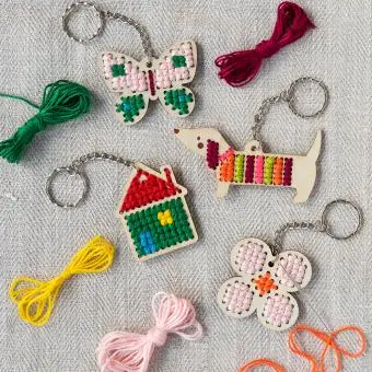 Stitch your own wooden keyring