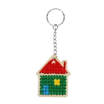 Stitch your own wooden keyring - House