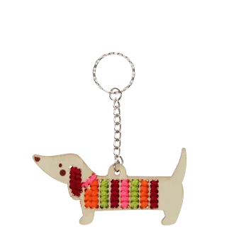 Stitch your own wooden keyring - Sausage Dog