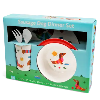 Children's melamine dinner set (5 pieces) - Sunny Sausage Dog