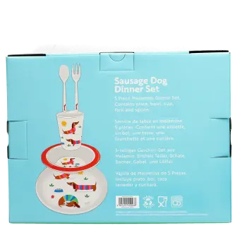 Children's melamine dinner set (5 pieces) - Sunny Sausage Dog