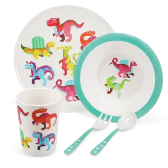 Children's melamine dinner set (5 pieces) - Baby Dinos
