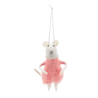 Felt mouse hanging decoration - Pink dress
