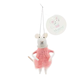 Felt mouse hanging decoration - Pink dress