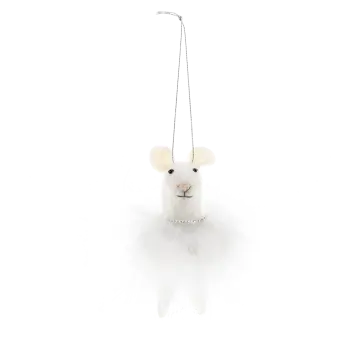 Felt mouse hanging decoration - White fluffy dress