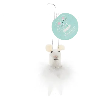 Felt mouse hanging decoration - White fluffy dress
