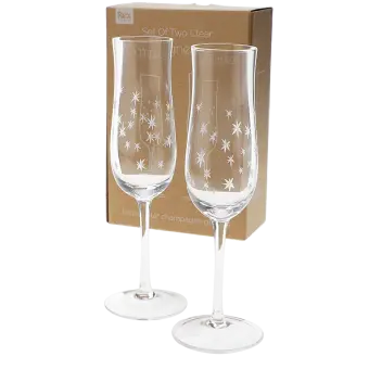 Etched star champagne glasses (set of 2) - Clear