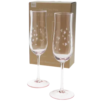 Etched star champagne glasses (set of 2) - Pink