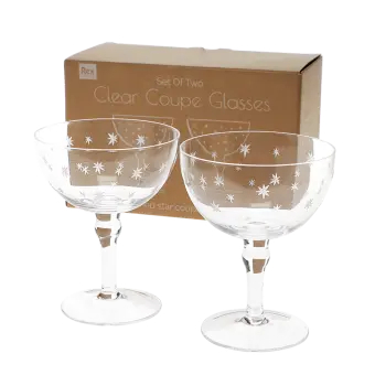 Etched star coupe glasses (set of 2) - Clear